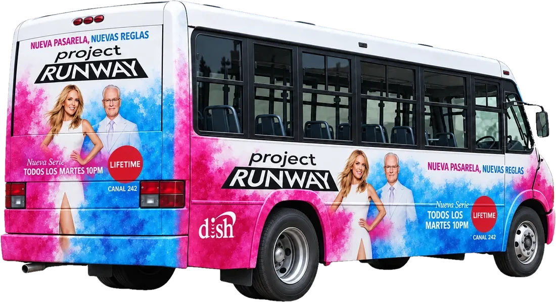 Camión rotulado con la campaña de Project Runway para Dish